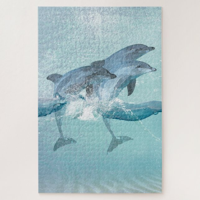 Beach Dolphins Nautical Watercolor Jigsaw Puzzle (Vertical)