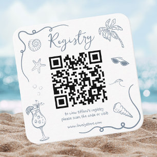 Beach Doodle QR Code Bridal Shower Registry Enclosure Card