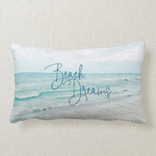 Beach Dreams Inspirational Quote Retro Ocean Waves Lumbar Cushion