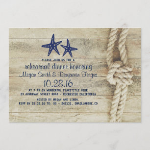 Beach Driftwood Nautical Navy Rehearsal Dinner Invitation