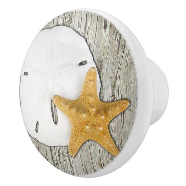 Beach Driftwood Starfish Sand Dollar Ceramic Knob (Right)
