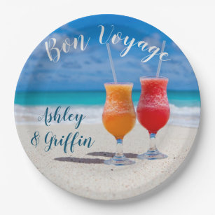 Beach Drinks Bon Voyage Newlyweds Tropical Paper Plate