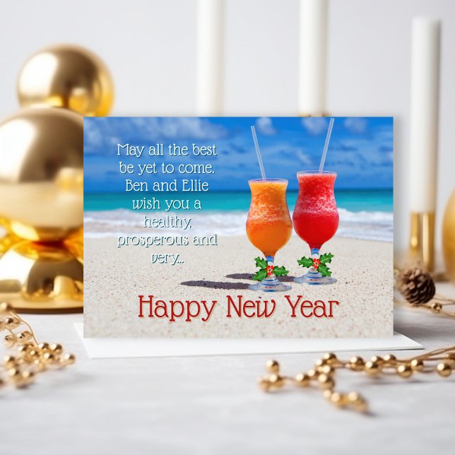 Beach Drinks Happy New Year Message Cards (Creator Uploaded)