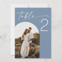 Beach Dusty Blue Photo Table Number. Yacht Wedding