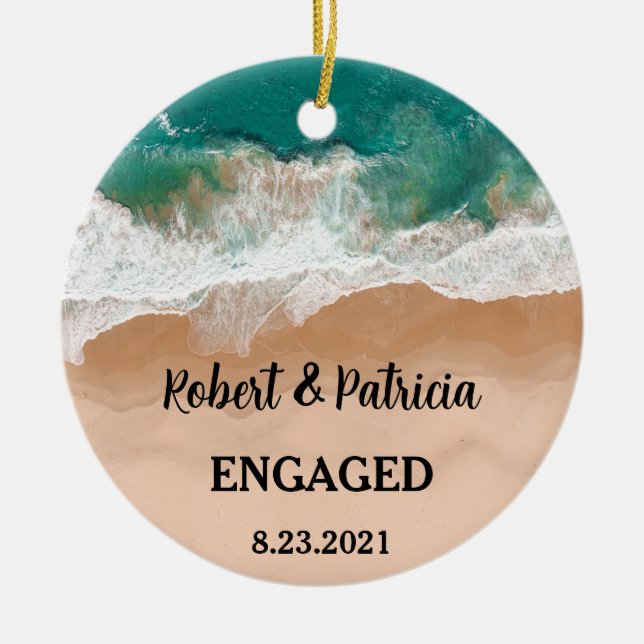 Beach Engaged Keepsake Engagement 2023 Ceramic Ornament (Front)