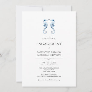 Beach Engagement Party Invitations Blue Seahorses