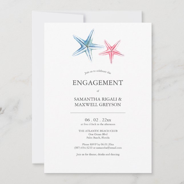 Beach Engagement Party Invitations Starfish (Front)