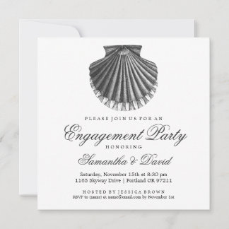 Beach Engagement Party Scallop Shell Charcoal Invitation