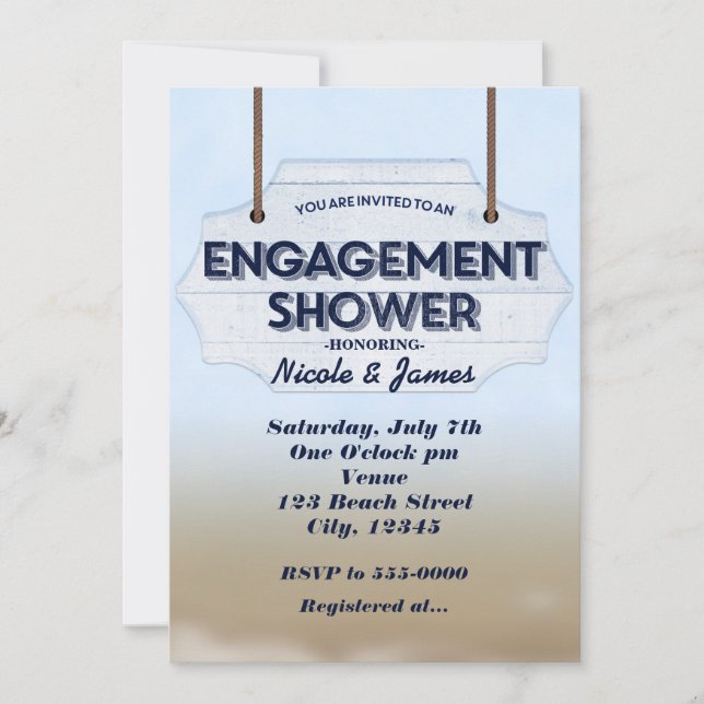 Beach Engagement Shower White Wood Invitations (Front)
