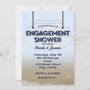 Beach Engagement Shower White Wood Invitations