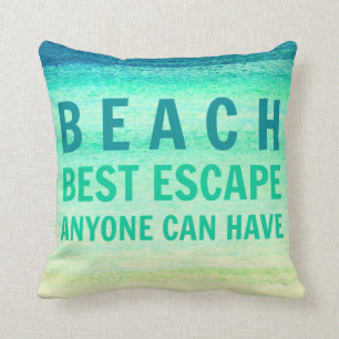 Beach Escape Turquois Ocean Typography Pillow