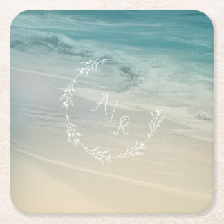 Beach Event Monogram Square Paper Coaster