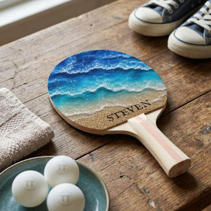 Beach Faux Resin Epoxy Coastal Ping Pong Paddle