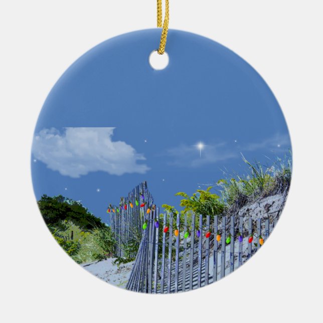 Beach Fence & Dunes Ceramic Ornament (Front)