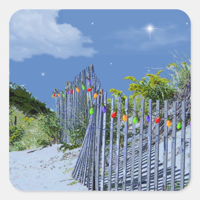 Beach Fence & Dunes Square Sticker (Front)