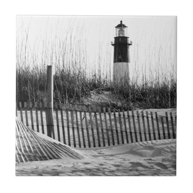 Beach Fences And Lighthouse Ceramic Tile (Front)