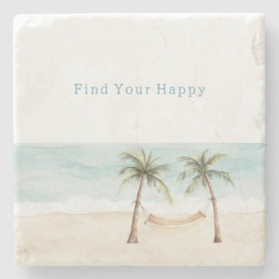 Beach Find Your Happy Palm Trees Ocean Stone Coaster