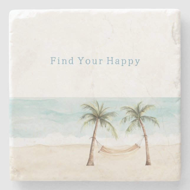 Beach Find Your Happy Palm Trees Ocean Stone Coaster (Front)