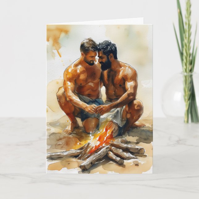 Beach Fire Embrace Card (Front)