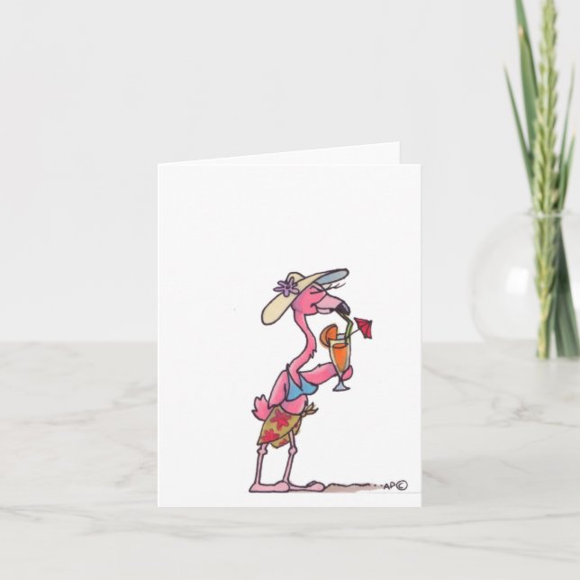 Beach Flamingo Cocktail Notecard (Front)