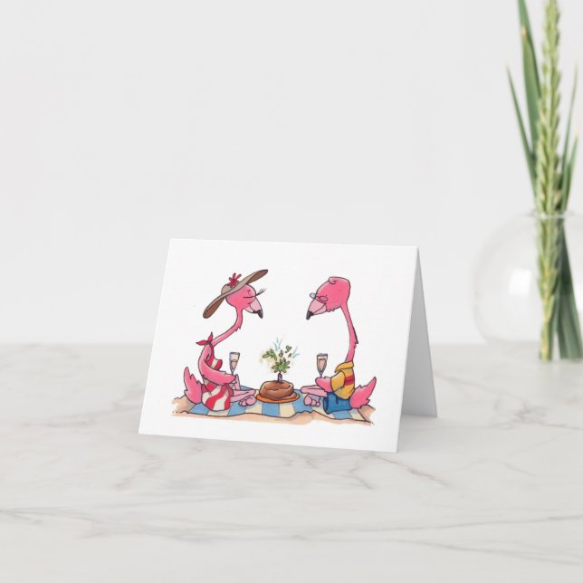 Beach Flamingo Picnic Notecard (Front)
