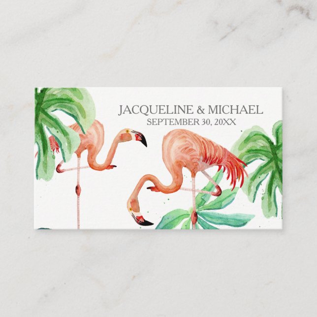 Beach Flamingo Tropical Leaf Escort Table Seating Place Card (Front)