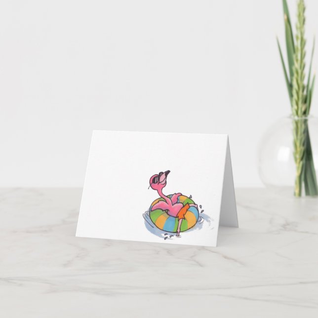 Beach Flamingo Tubing Notecard (Front)
