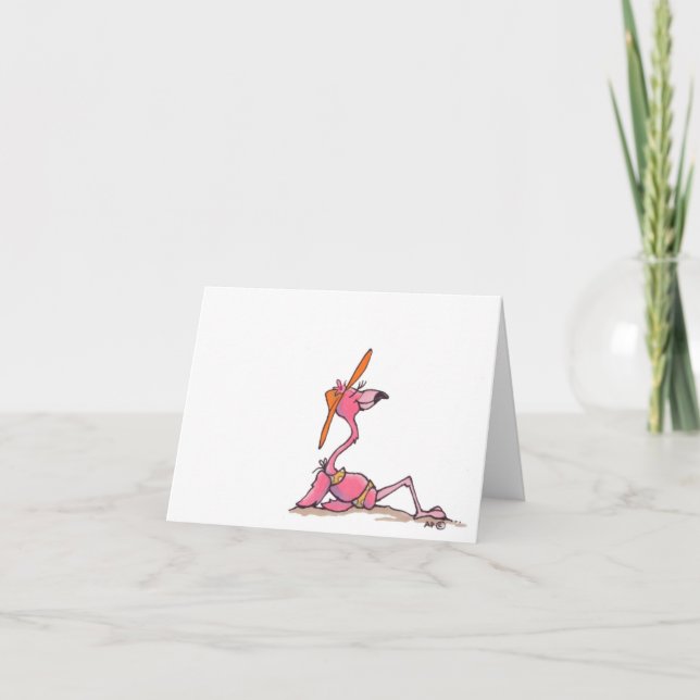 Beach Flamingo Vacation Sunbathing Notecard (Front)