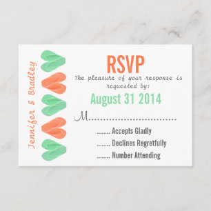 Beach Flip Flop Hearts Wedding RSVP Card Coral
