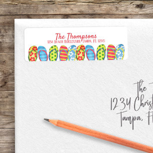 Beach Flip Flops Colourful Tropical Personalised Return Address Label