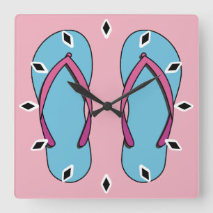 Beach Flip Flops Square Wall Clock