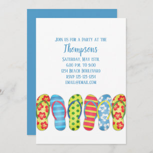 Beach Flip Flops Tropical Colourful Party Invitation
