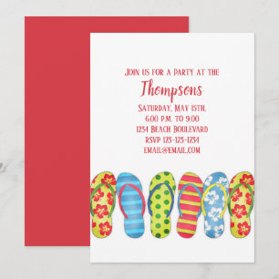 Beach Flip Flops Tropical Colourful Party Invitation