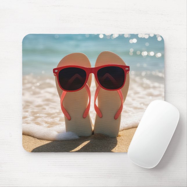 Beach Flip-flops with Red Sunglasses Mouse Pad (With Mouse)