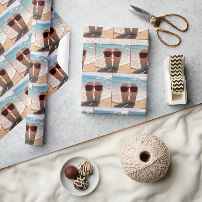 Beach Flip-flops with Red Sunglasses Wrapping Paper (Crafts)