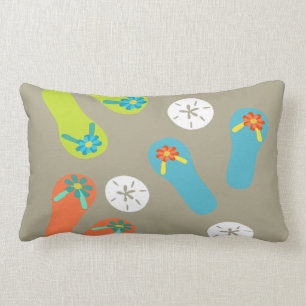 Beach flipflops art and sand dollar summer lumbar cushion