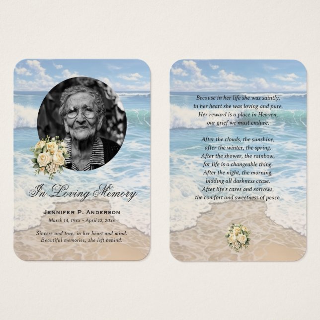 Beach Floral Photo Memorial Prayer Cards (Front & Back)
