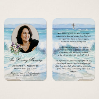 Beach Floral Photo Memorial Prayer Cards