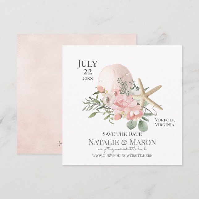 Beach Floral Sand Dollar Starfish Save the Date (Front/Back)