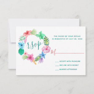 Beach floral watercolor Hawaiian rsvp wedding