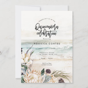 beach florals Quinceanera 15th birthday Invitation