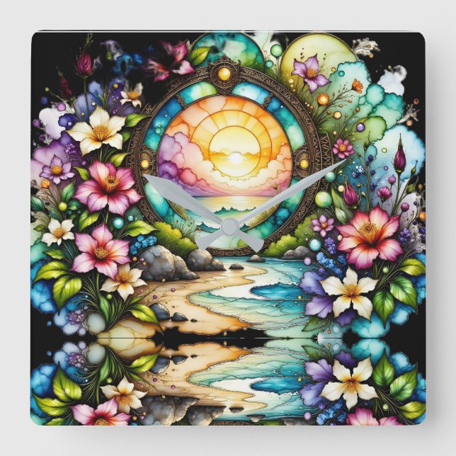 Beach flower Portal Square Wall Clock (Front)