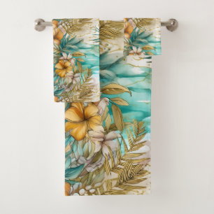 Beach Flowers Watercolors Bath Towel Set