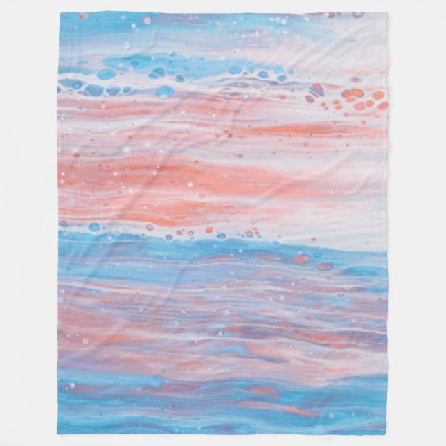 *~* Beach Foam Pastel Abstract Turquoise Peach Fleece Blanket (Front)