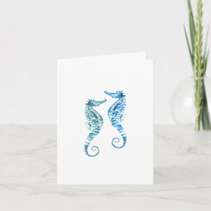 Beach Folded Note Cards Turquoise Blue Seahorses