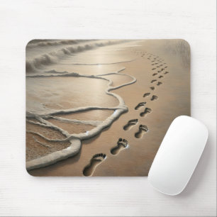 Beach Footprints With Ocean Froth Mouse Pad