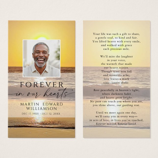 Beach Forever Hearts Memorial Photo Prayer Card (Front & Back)