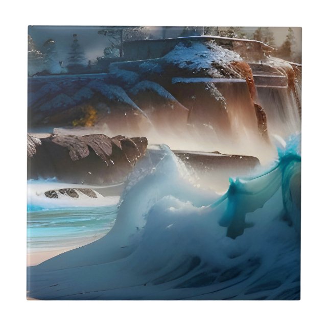 Beach Front Ocean Waves Landscape 1 Ceramic Tile (Front)