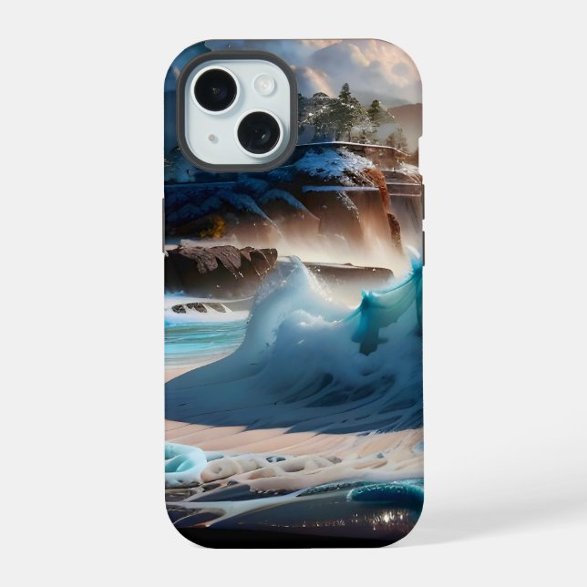 Beach Front Ocean Waves Landscape 1 iPhone 15 Case (Back)