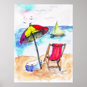 Beach front view vacation poster. poster
